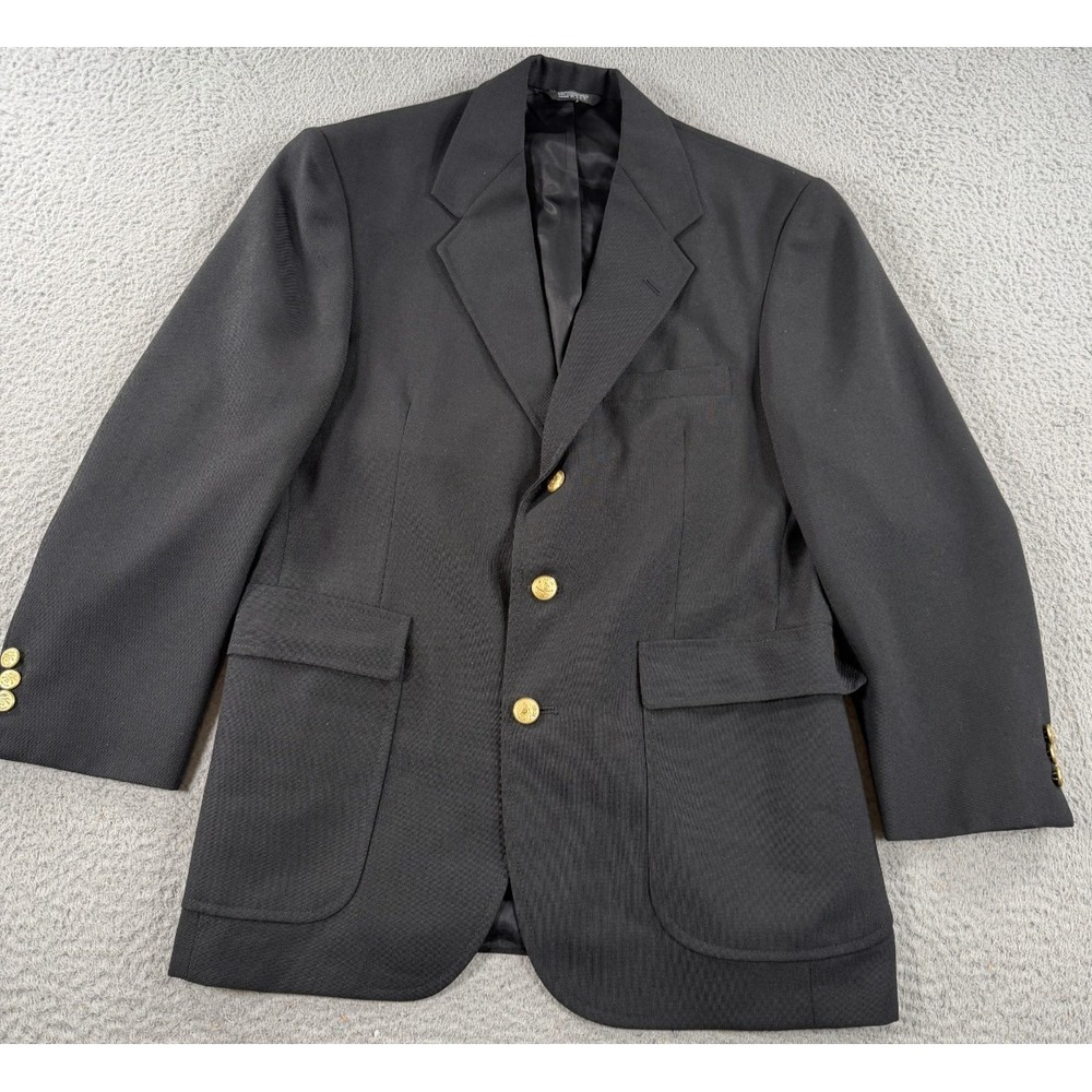 Vintage Orvis Hopsack Blazer Men's 38R Black Gold Button‎ Jacket Made In USA